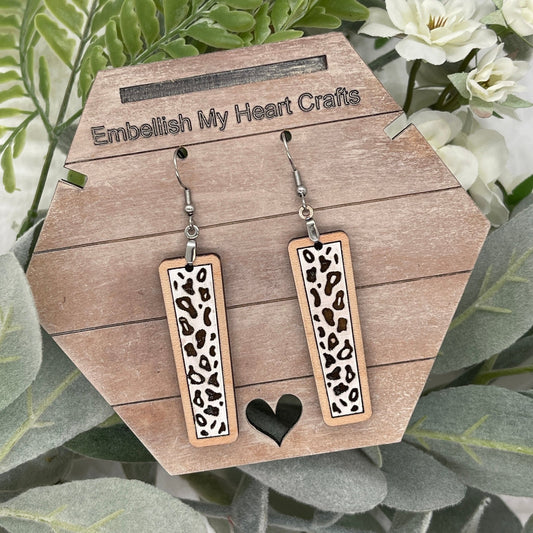 Leopard Print Framed Oblong Bar Dangles - Embellish My Heart