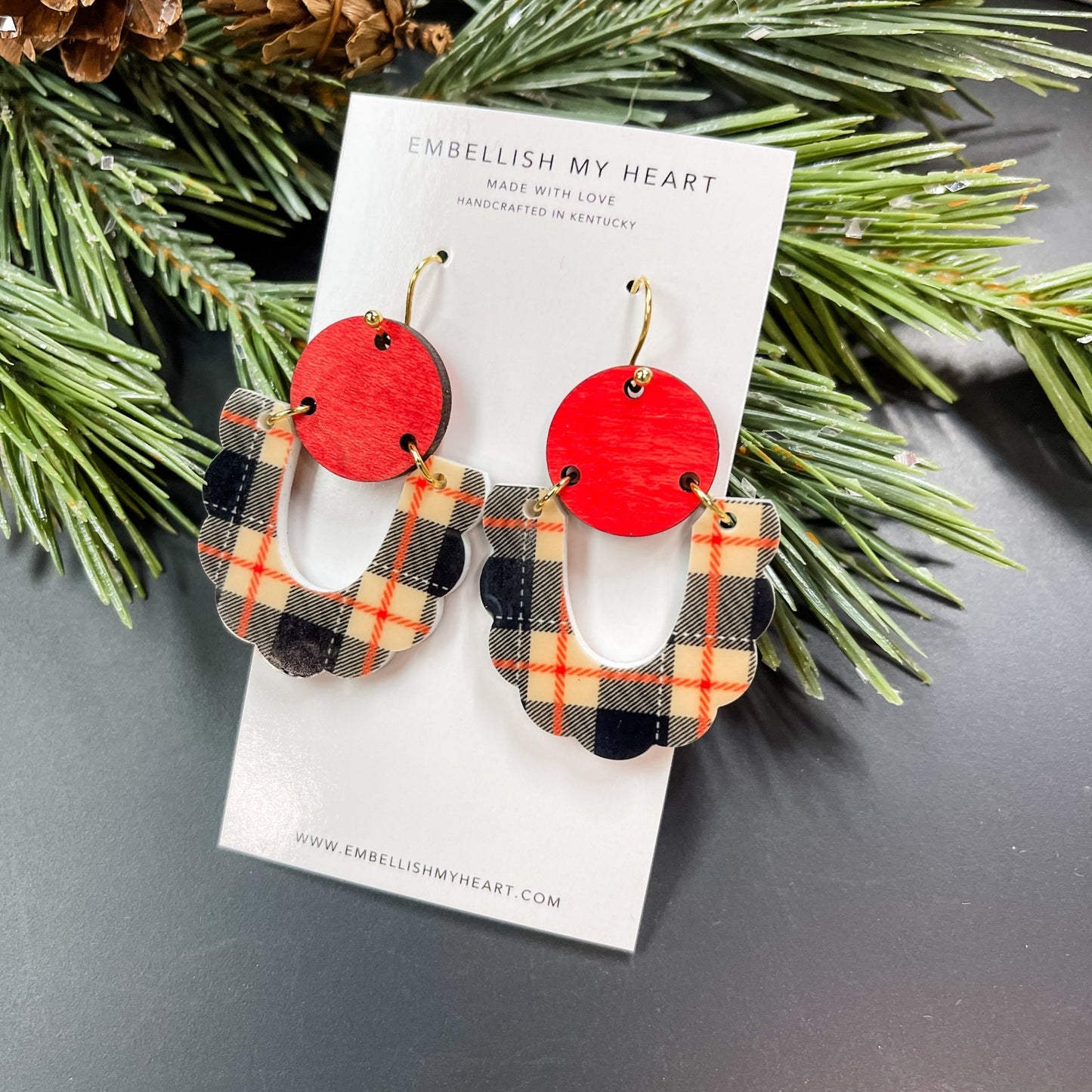 Red and Black Plaid Acrylic Dangle Earrings - Embellish My Heart