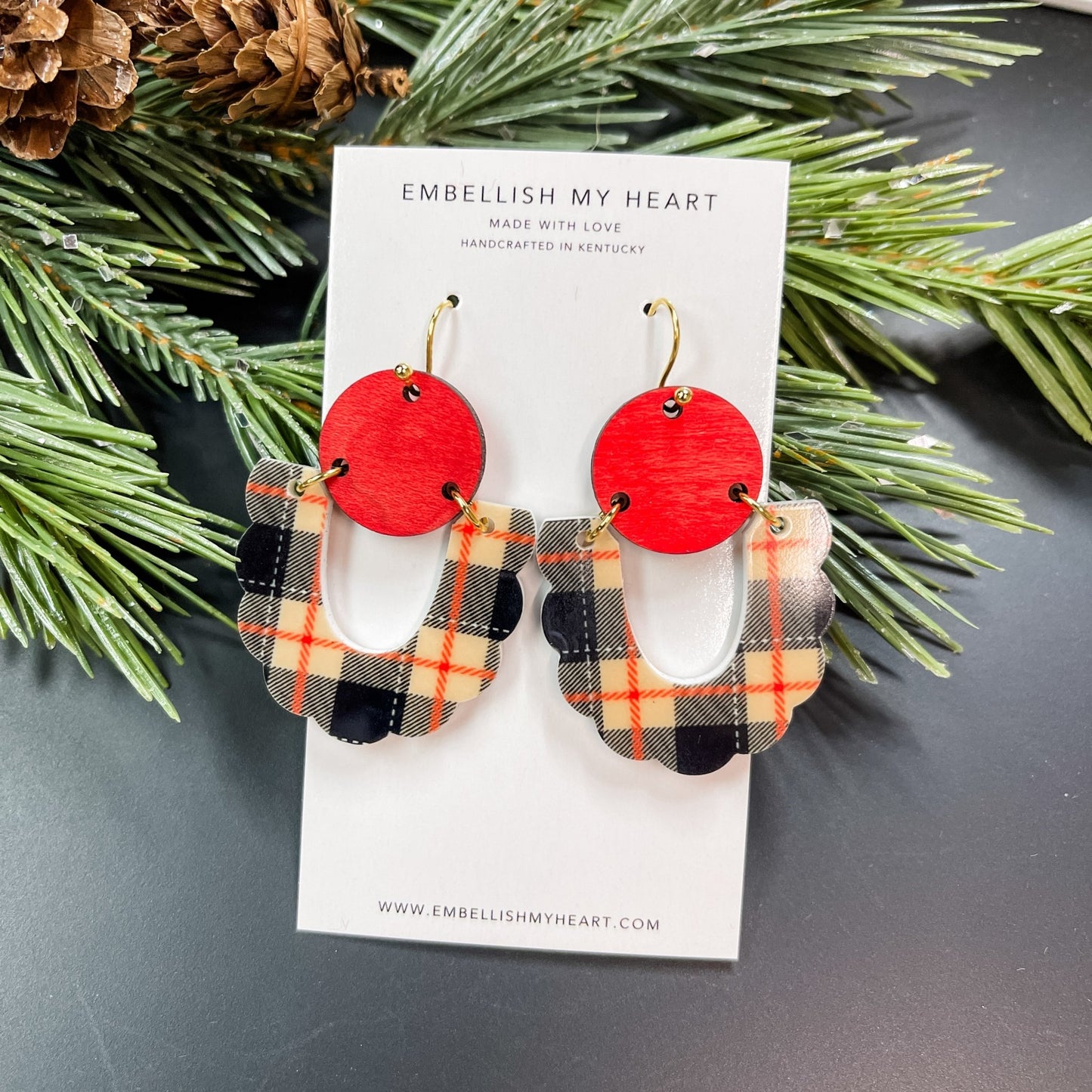 Red and Black Plaid Acrylic Dangle Earrings - Embellish My Heart