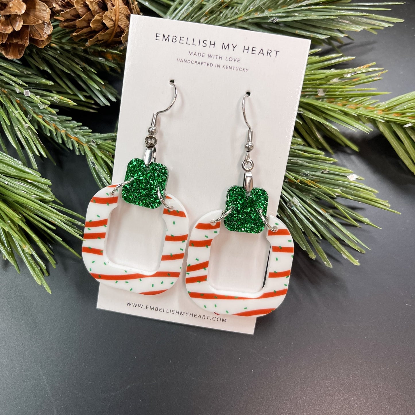Red and Green Glitter Sprinkles Christmas Tree Acrylic Dangle Earrings - Embellish My Heart