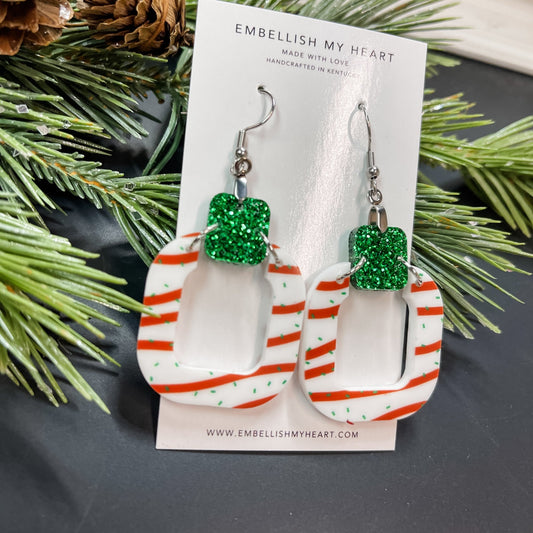 Red and Green Glitter Sprinkles Christmas Tree Acrylic Dangle Earrings - Embellish My Heart