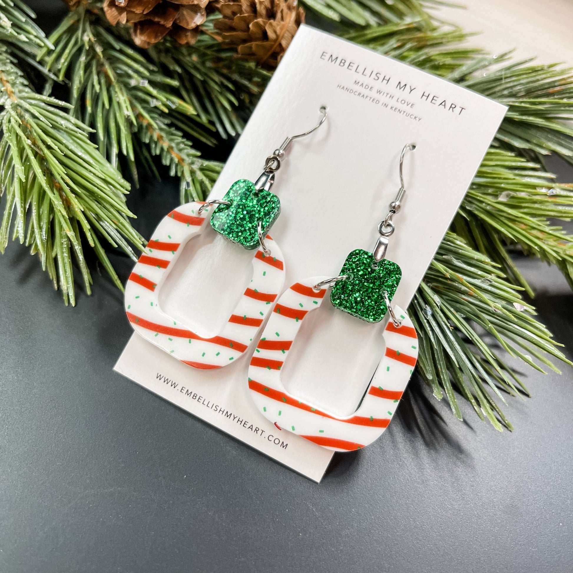 Red and Green Glitter Sprinkles Christmas Tree Acrylic Dangle Earrings - Embellish My Heart