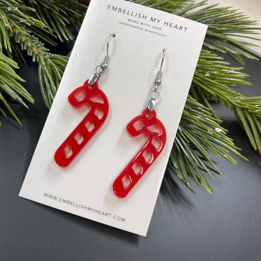 Red Candy Cane Acrylic Dangle Earrings - Embellish My Heart