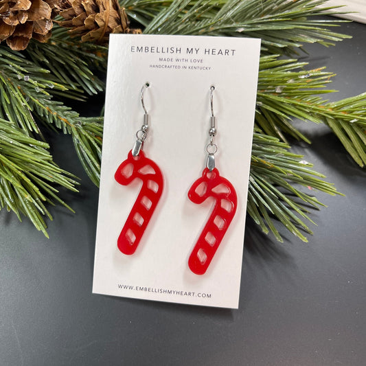 Red Candy Cane Acrylic Dangle Earrings - Embellish My Heart