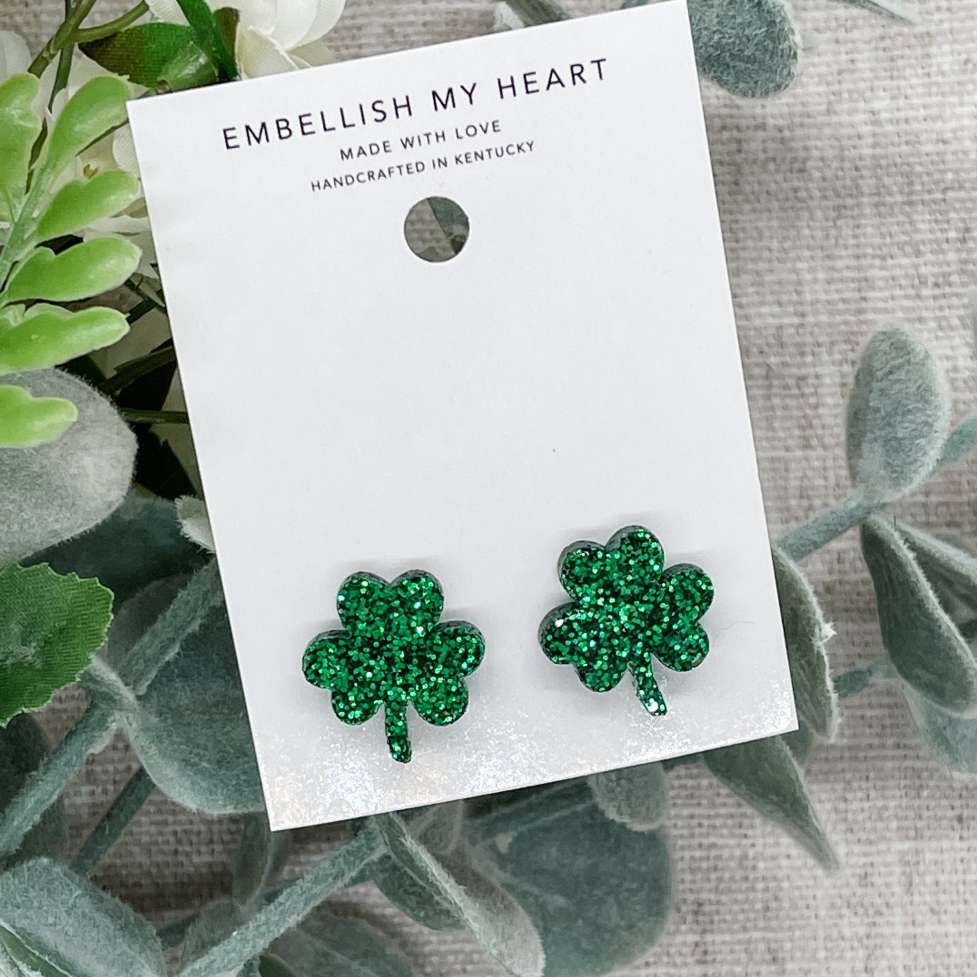 Shamrock Glitter Stud Earrings - Embellish My Heart