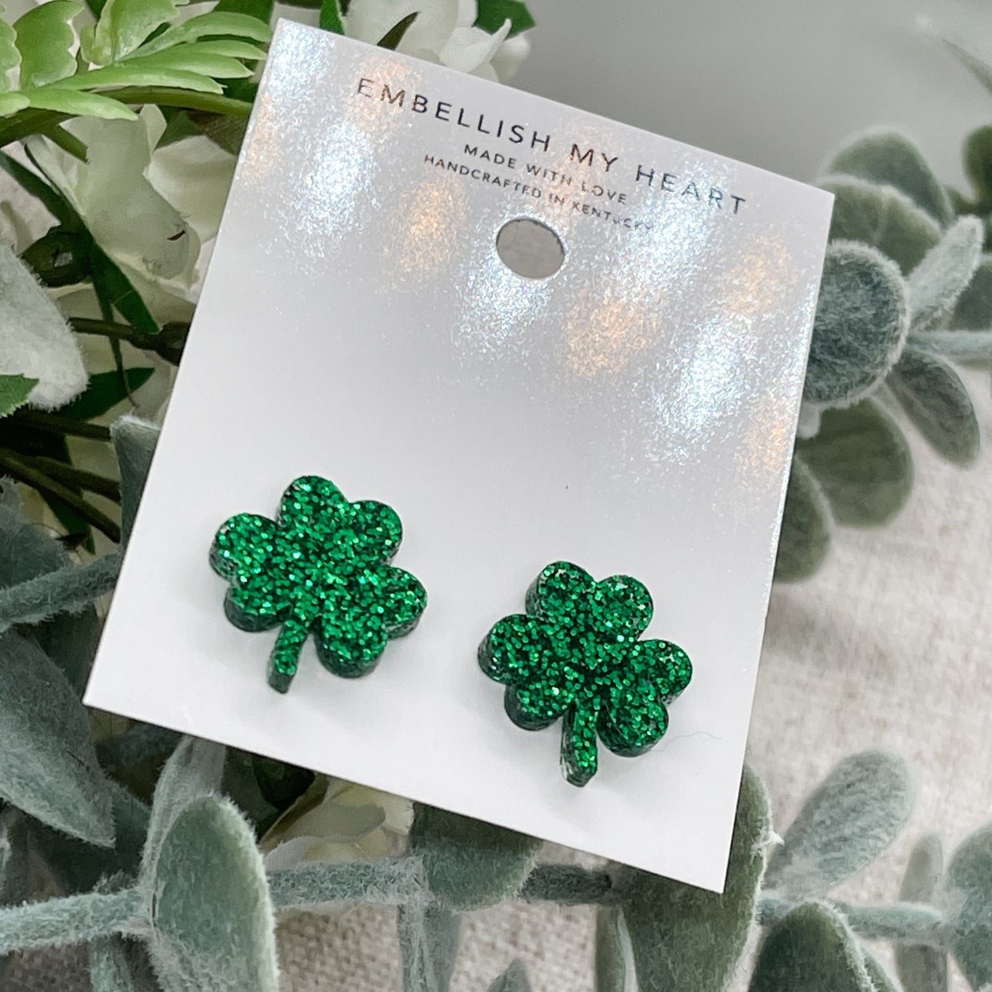 Shamrock Glitter Stud Earrings - Embellish My Heart