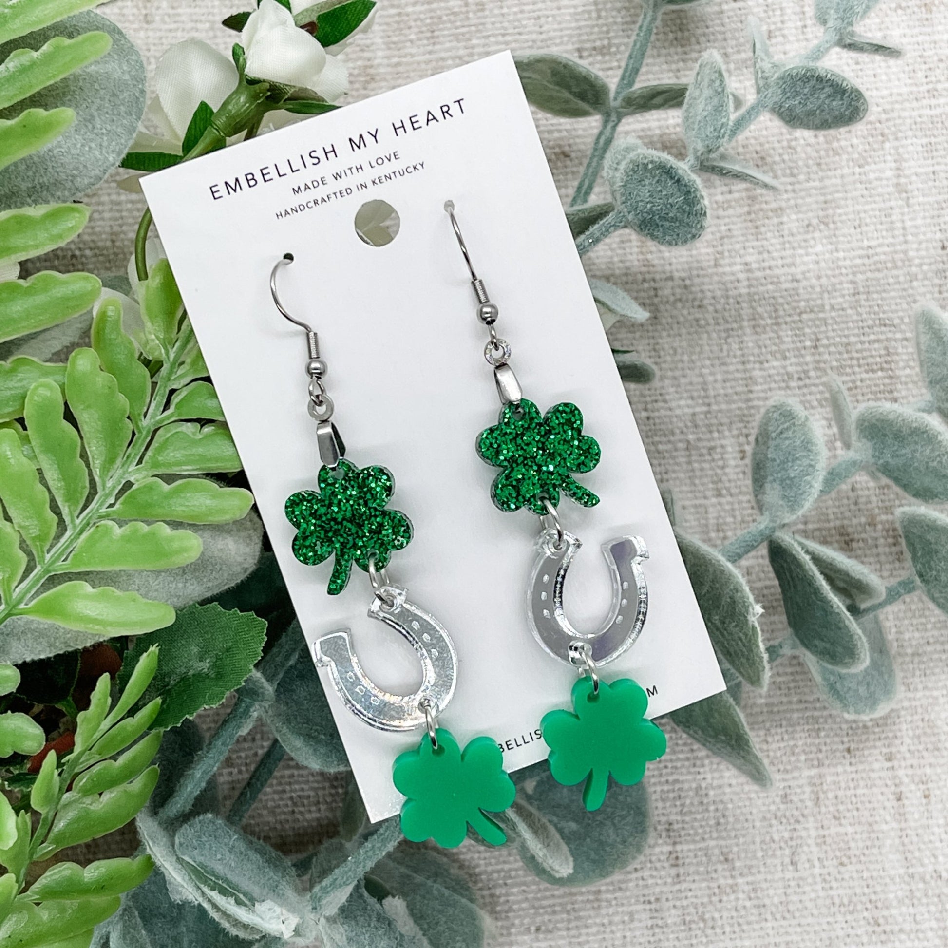 Shamrock Horseshoe Dangle Earrings - Embellish My Heart