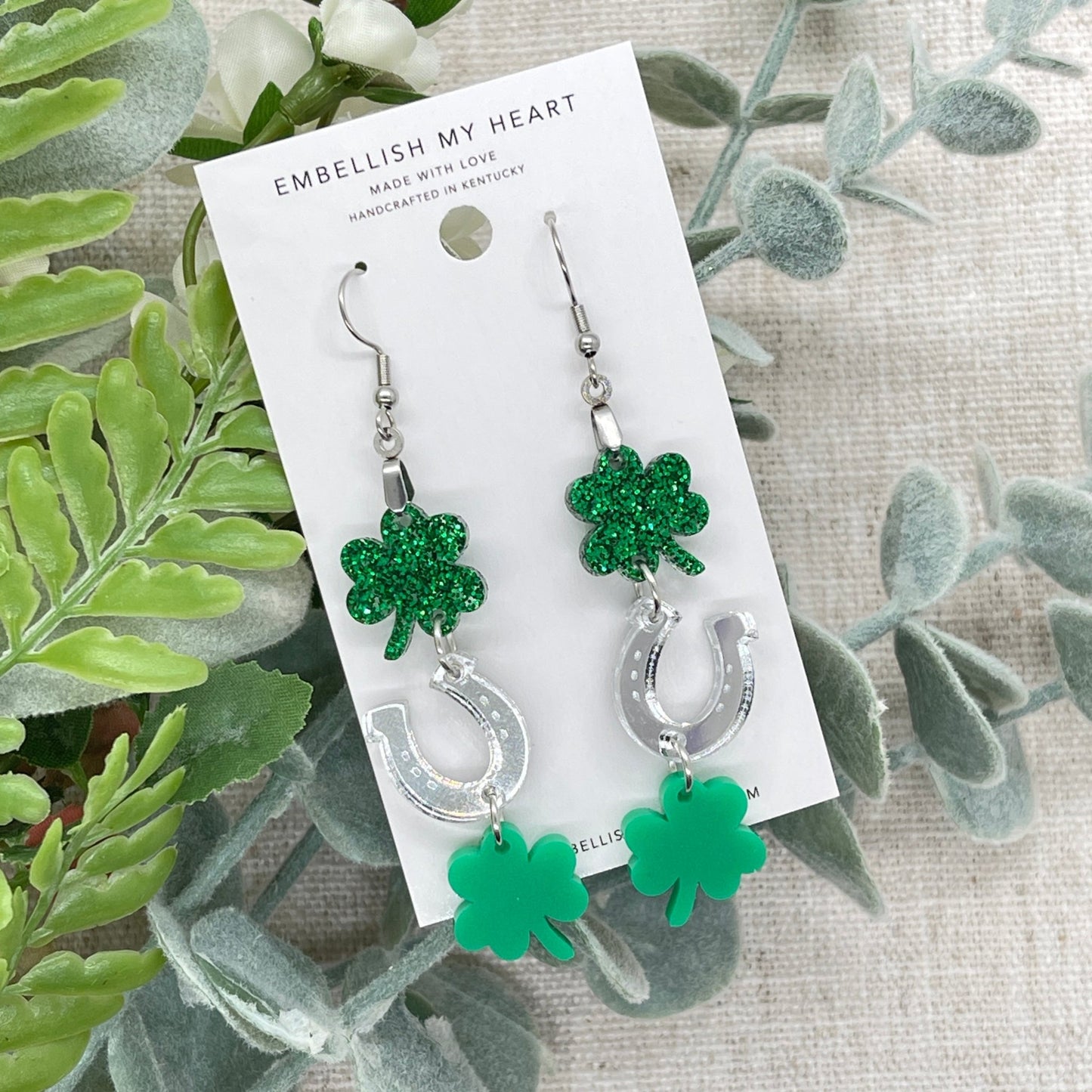 Shamrock Horseshoe Dangle Earrings - Embellish My Heart